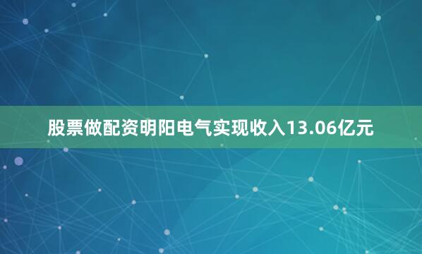 股票做配资明阳电气实现收入13.06亿元